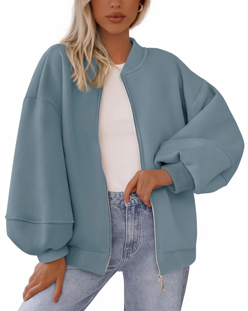 KIRUNDO Oversized Zip-Up Sweatshirt in Grey Blue