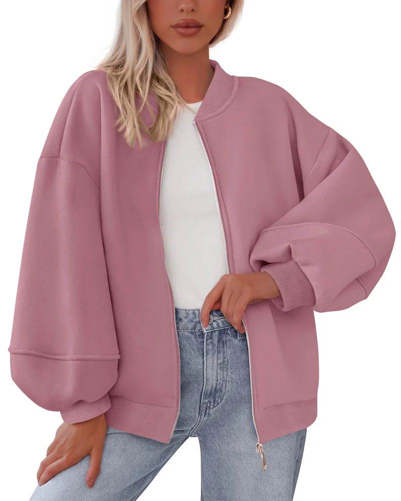 KIRUNDO Oversized Zip-Up Sweatshirt in Pink