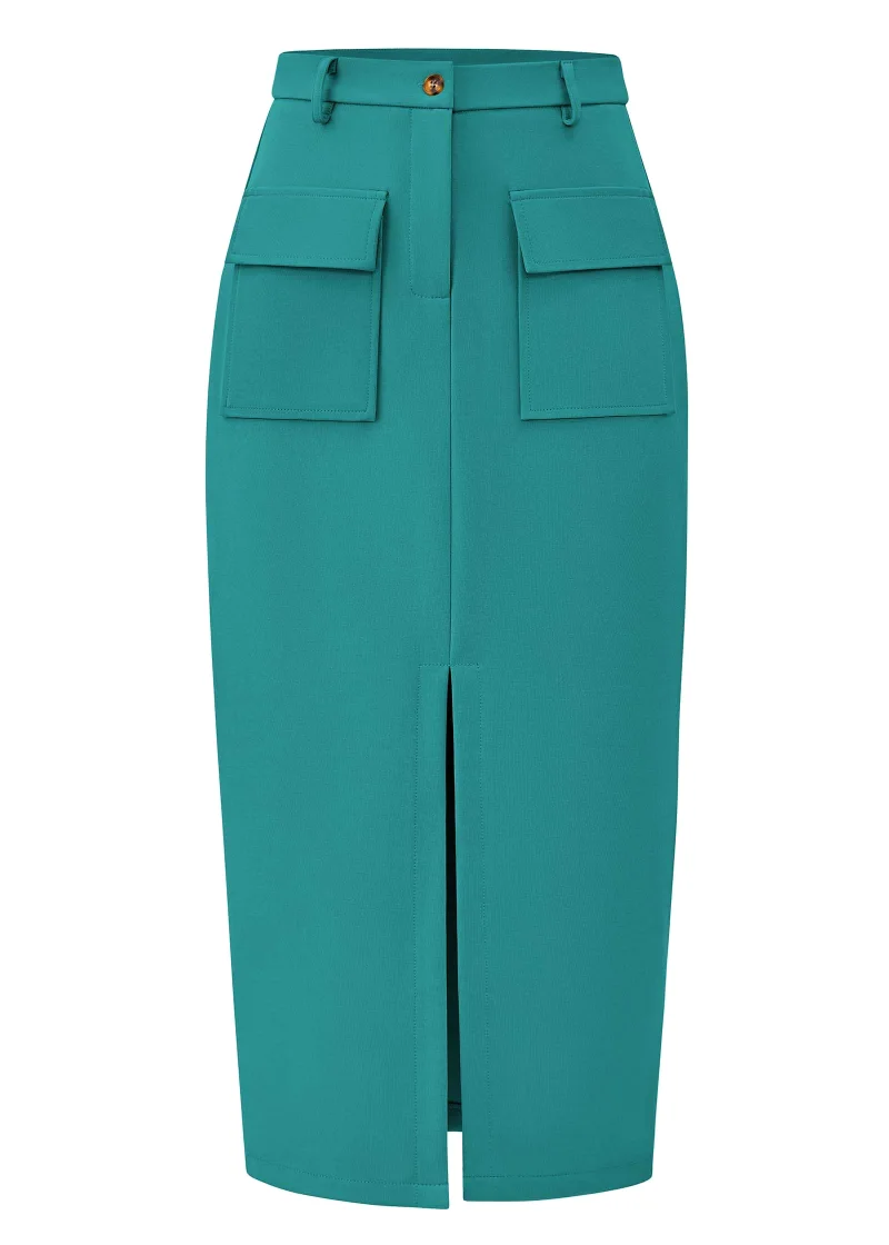 KIRUNDO Pencil Cargo High-Waist Skirt in Blue Green