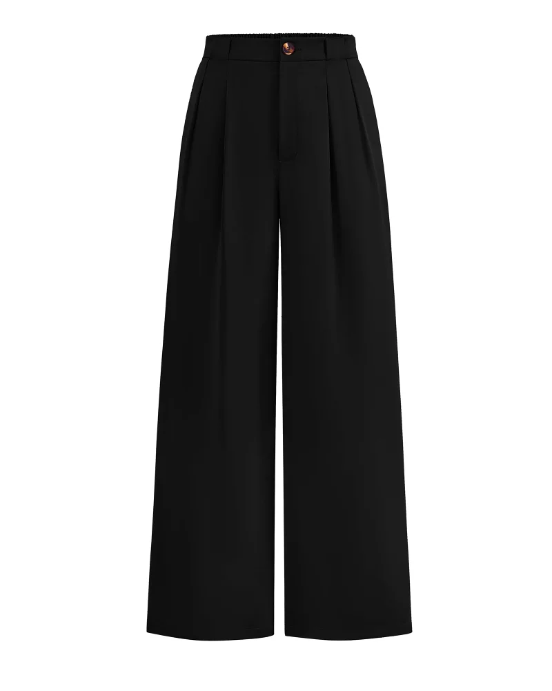 KIRUNDO Pleated Button Wide Leg Pants in Black
