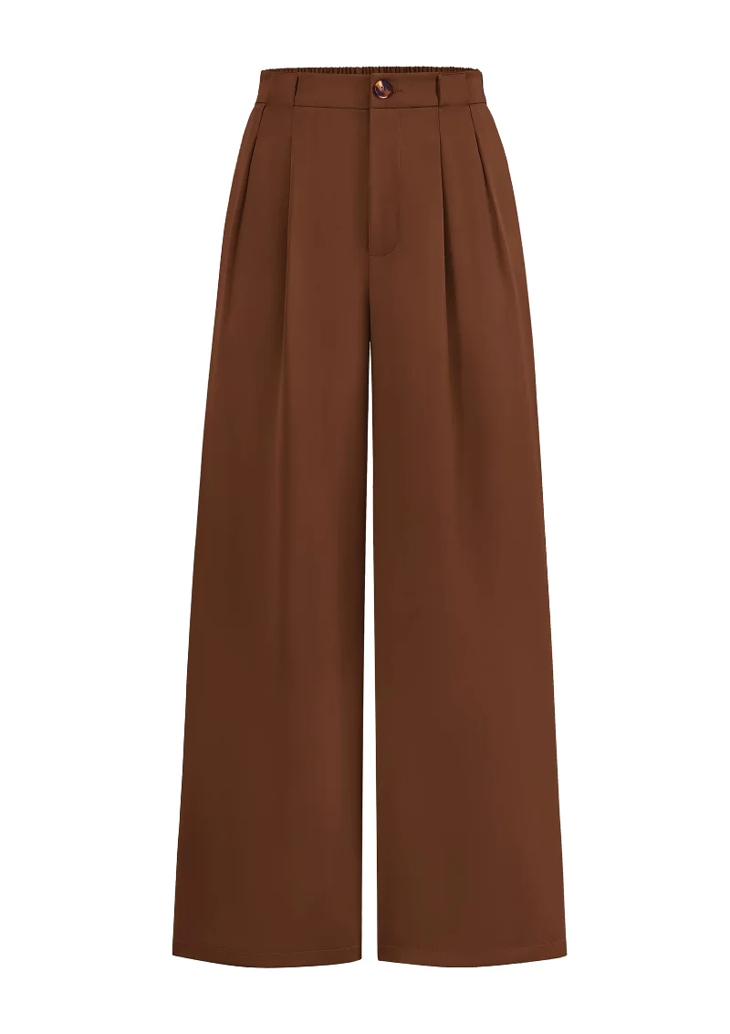 KIRUNDO Pleated Button Wide Leg Pants in Caramel