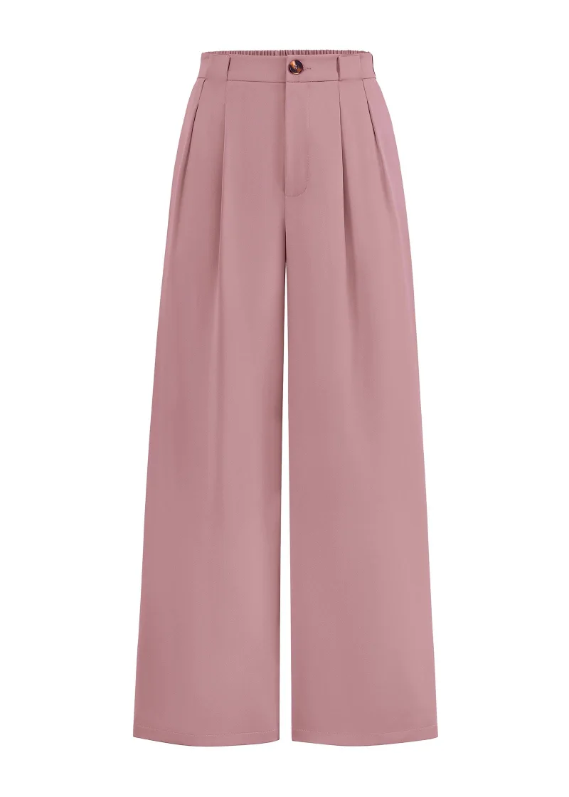 KIRUNDO Pleated Button Wide Leg Pants in Pink