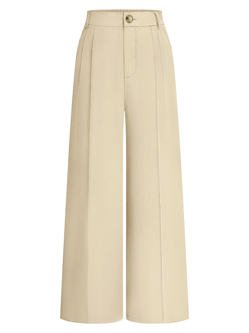 KIRUNDO Pleated Wide Leg Slacks in Beige