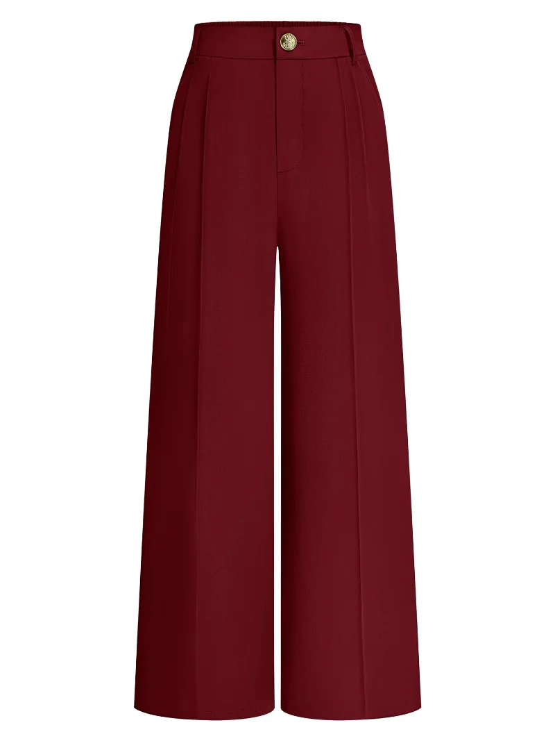 KIRUNDO Pleated Wide Leg Slacks in Burgundy