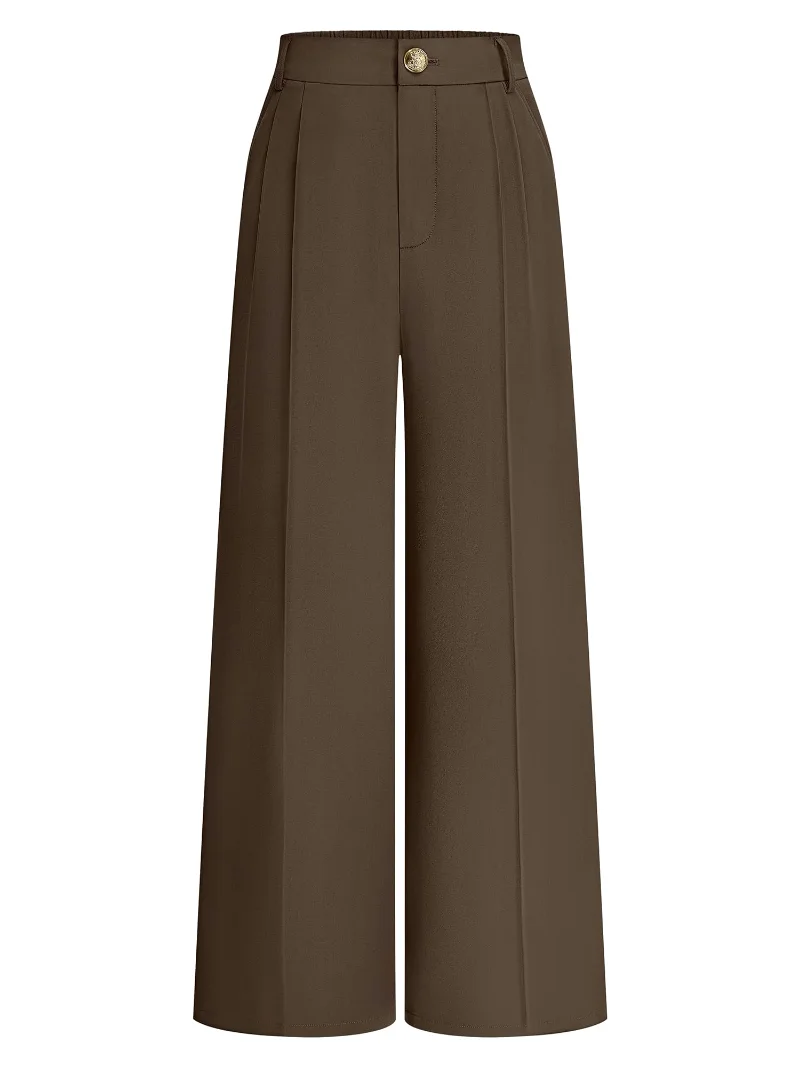 KIRUNDO Pleated Wide Leg Slacks in Coffee