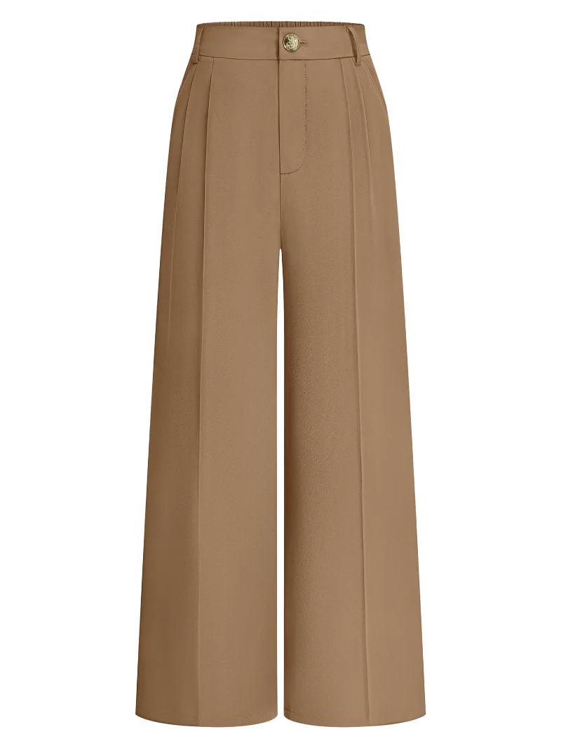 KIRUNDO Pleated Wide Leg Slacks in Khaki