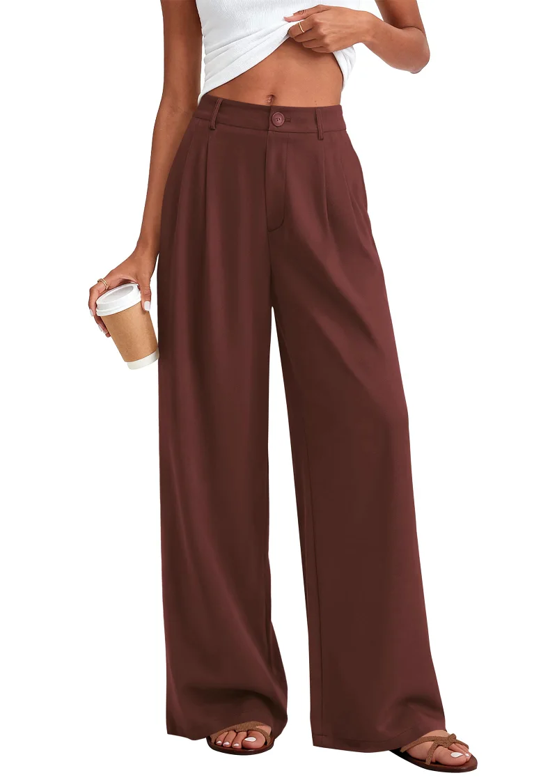 KIRUNDO Polka Dot Wide Leg Flowy Pants in Brown