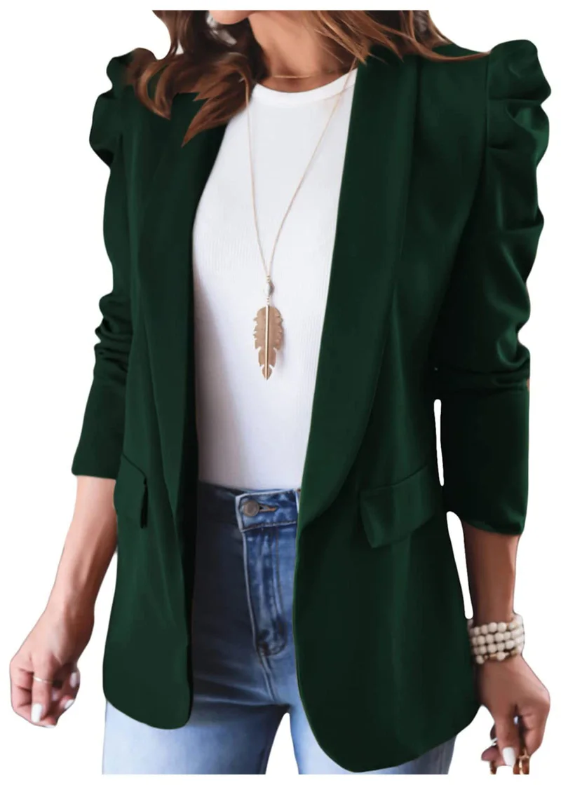 KIRUNDO Puff Sleeve Blazer in Dark Green