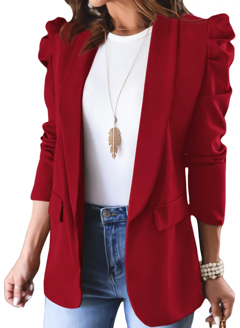KIRUNDO Puff Sleeve Blazer in Red