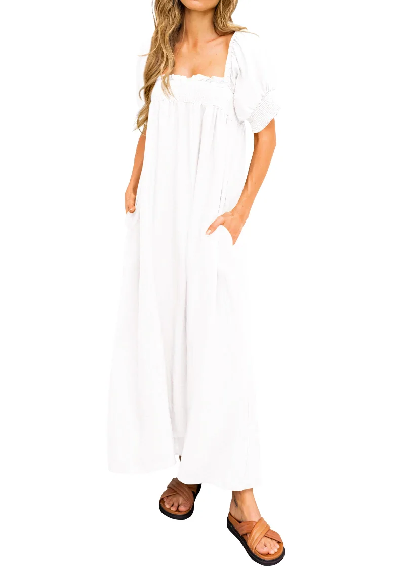 KIRUNDO Puff Sleeve Maxi Dress in White