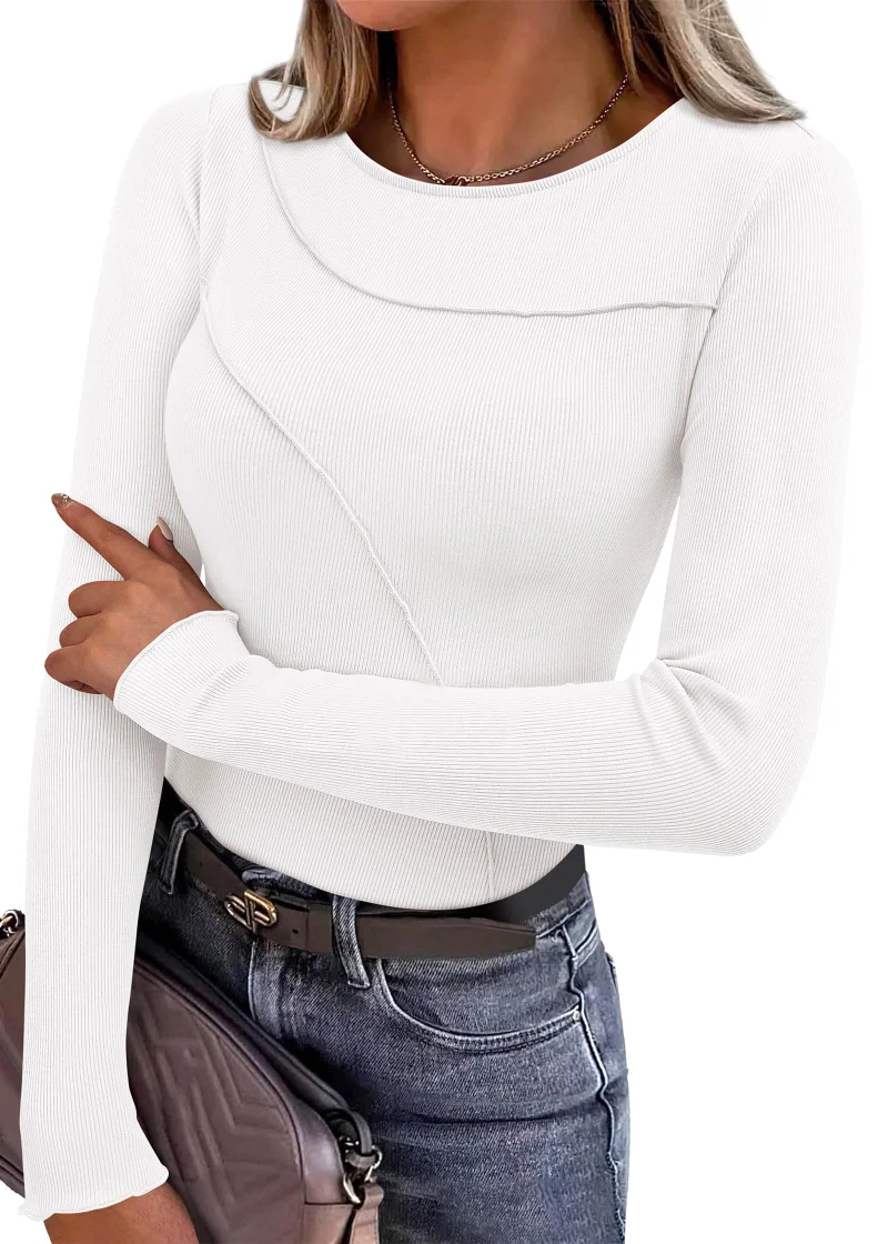 KIRUNDO Ribbed Boat Neck Long Sleeve Top in White