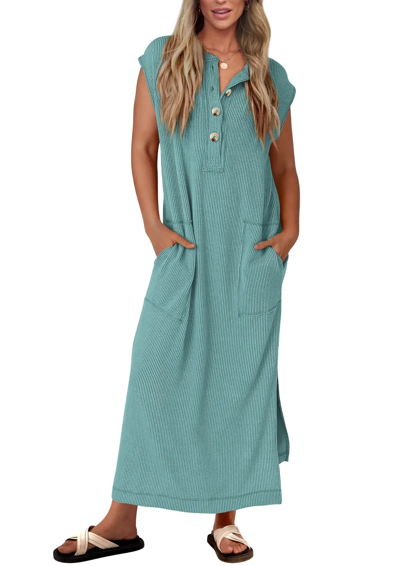KIRUNDO Ribbed Short Sleeve Sweater Dress in Bean Green
