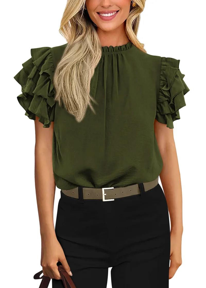 KIRUNDO Ruffle Blouse in Army Green