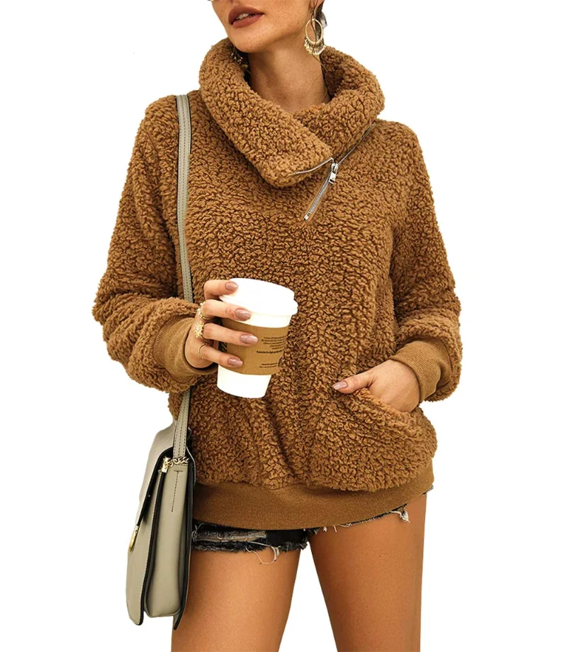 KIRUNDO Sherpa Fleece Sweatshirt in Khaki