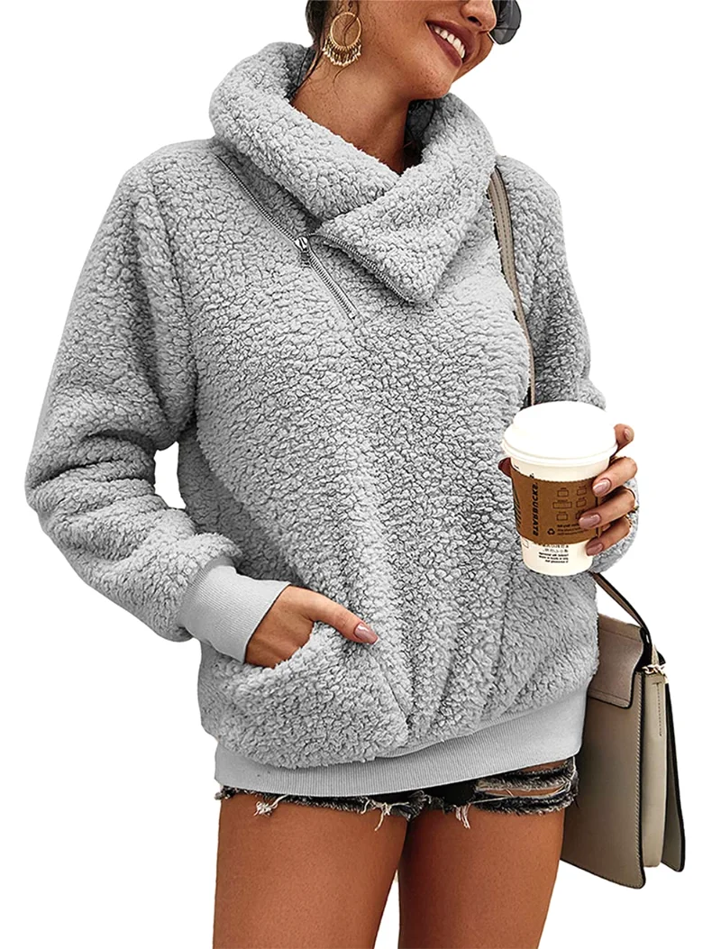 KIRUNDO Sherpa Fleece Sweatshirt in Light Grey