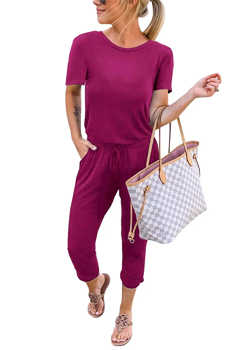 KIRUNDO Short Sleeve Jumpsuit in Purple Red