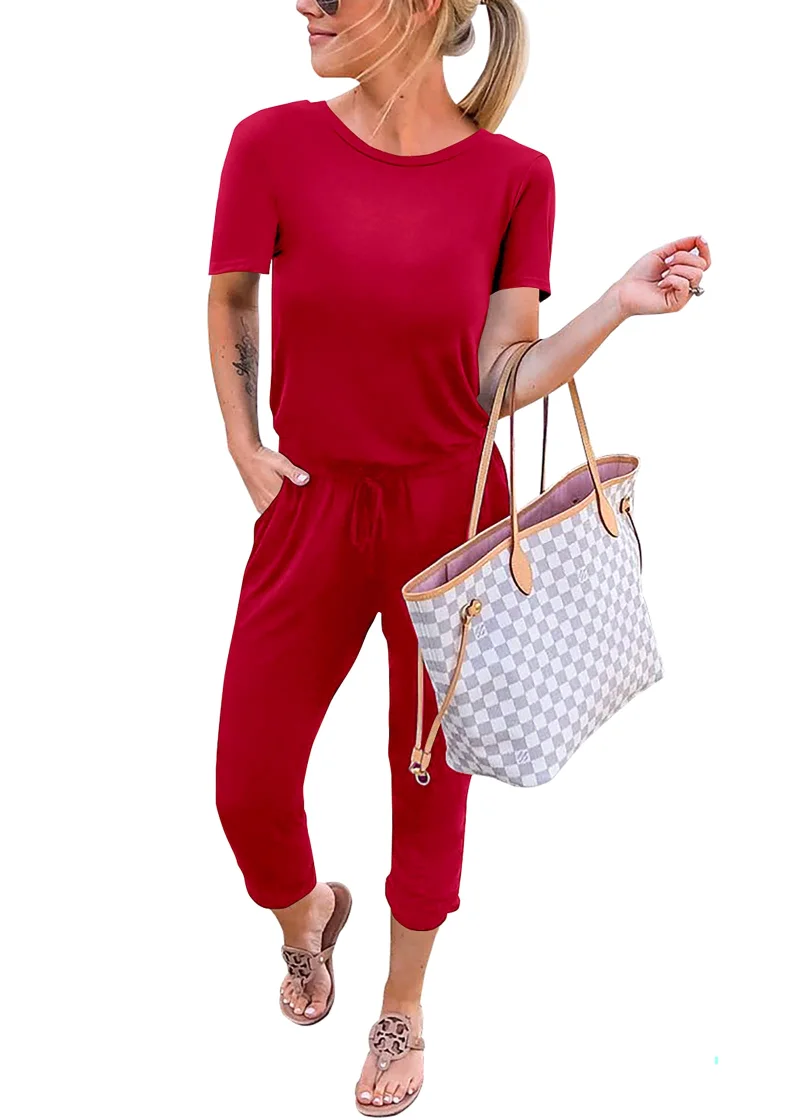 KIRUNDO Short Sleeve Jumpsuit in Red