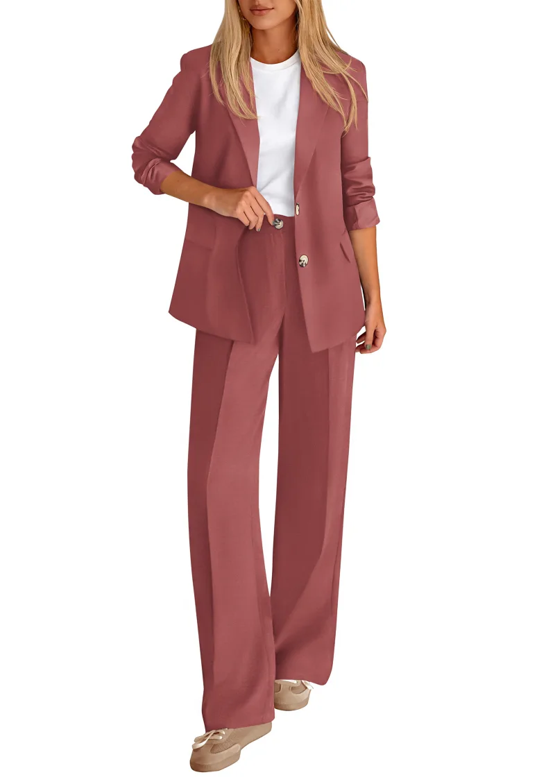 KIRUNDO Straight Leg Pant Suit Set in Dusty Pink