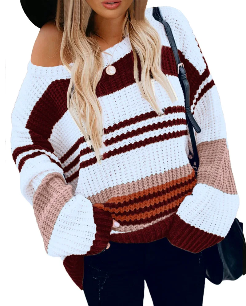 KIRUNDO Striped Crewneck Long Sleeve Sweater in Red Wide Stripe