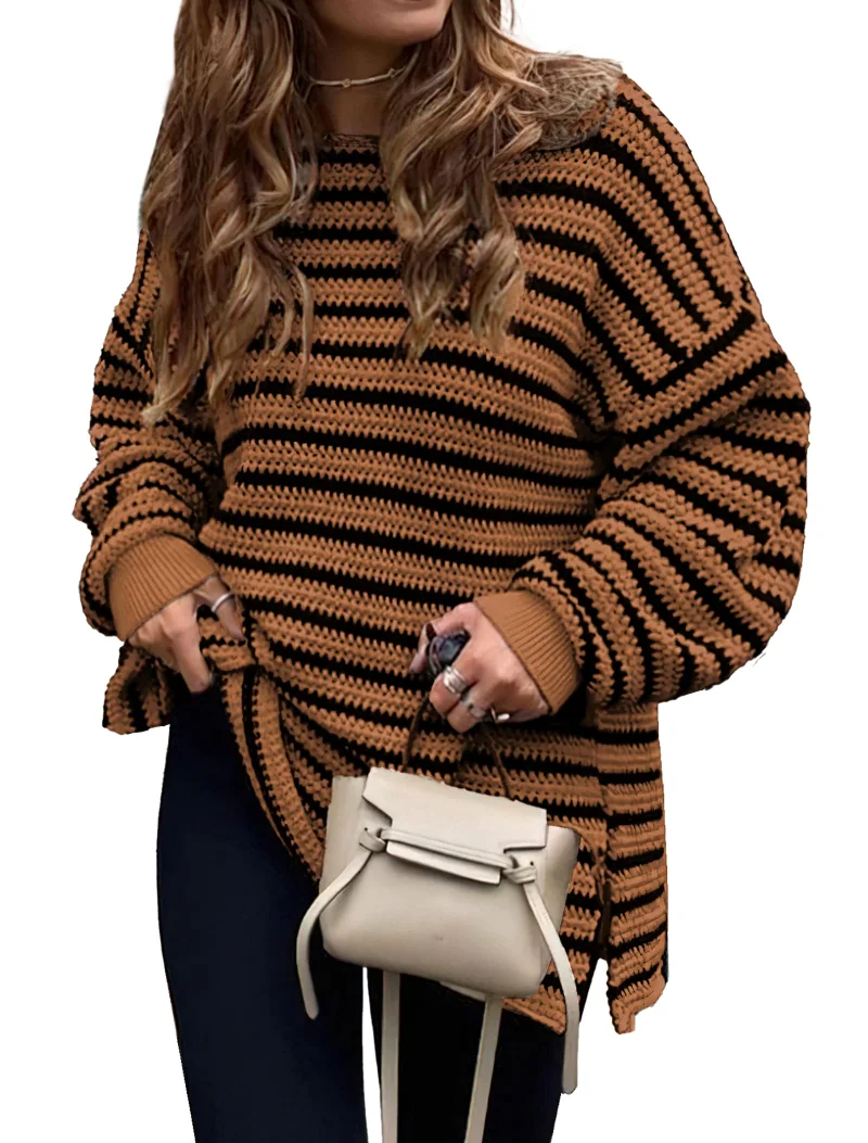 KIRUNDO Striped Oversized Sweater in Brown