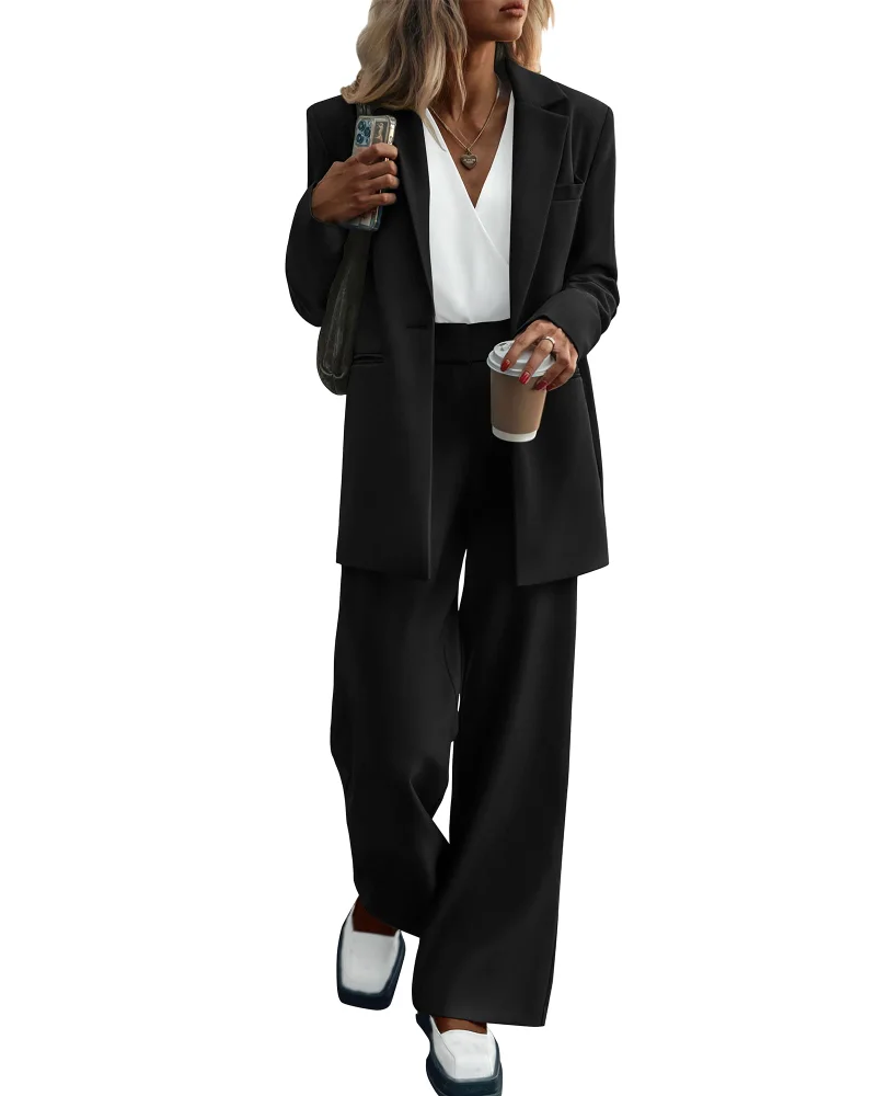 KIRUNDO Wide Leg Pant Suit Set in Black