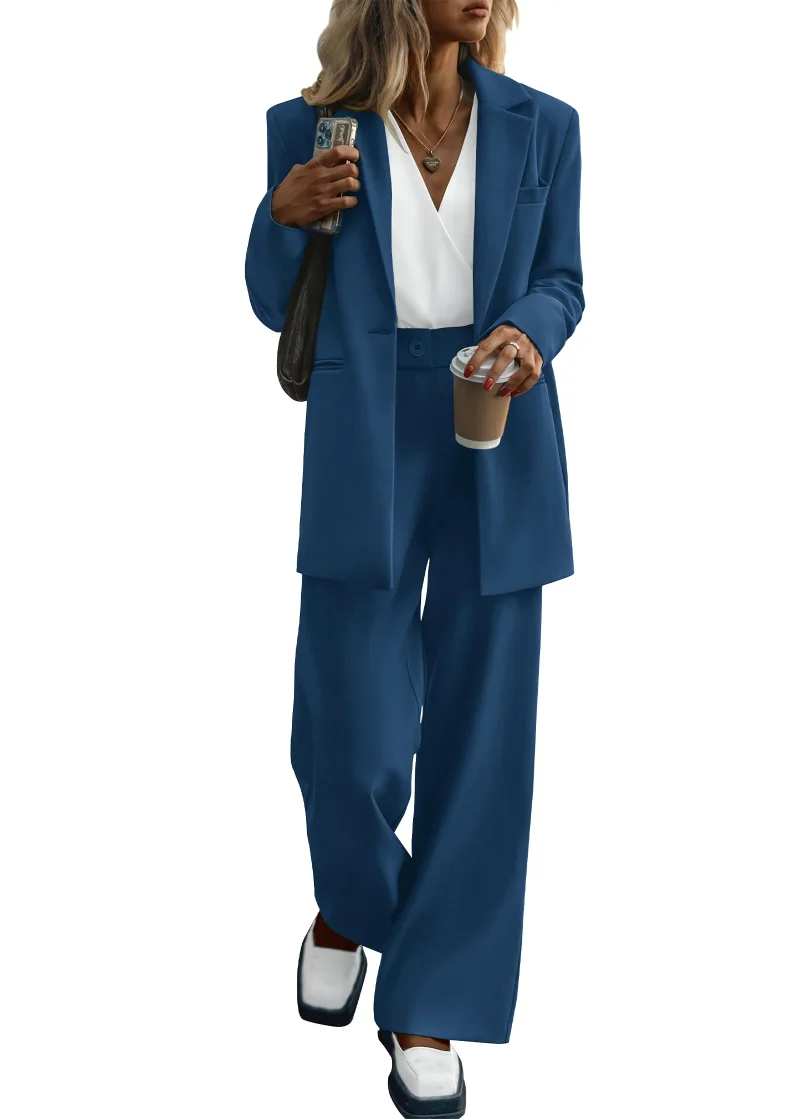 KIRUNDO Wide Leg Pant Suit Set in Dark Lake Blue