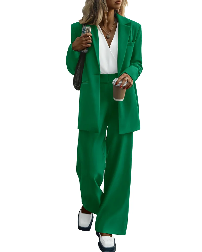 KIRUNDO Wide Leg Pant Suit Set in Green