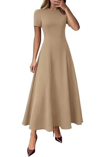 KIRUNDO Short Sleeve A-Line Maxi Dress in Khaki