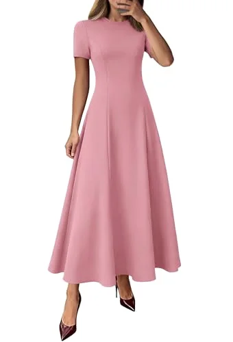 KIRUNDO Short Sleeve A-Line Maxi Dress in Pink