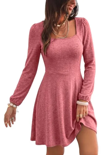 KIRUNDO Babydoll A-Line Long Sleeve Sweater Dress in Red