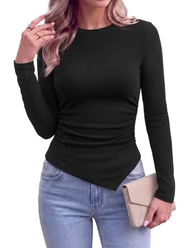 KIRUNDO Asymmetrical Long Sleeve Top in Black