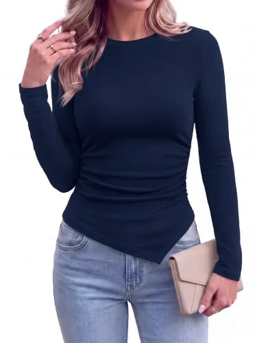 KIRUNDO Asymmetrical Long Sleeve Top in Navy Blue
