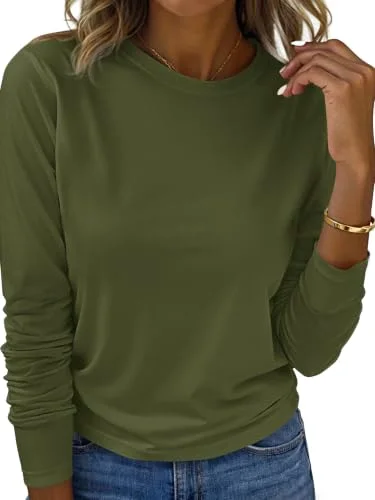 KIRUNDO Basic Crewneck Long Sleeve Top in Army Green