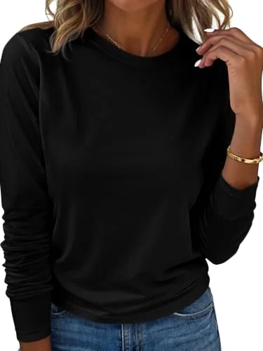 KIRUNDO Basic Crewneck Long Sleeve Top in Black