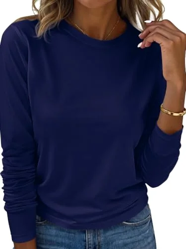 KIRUNDO Basic Crewneck Long Sleeve Top in Navy Blue
