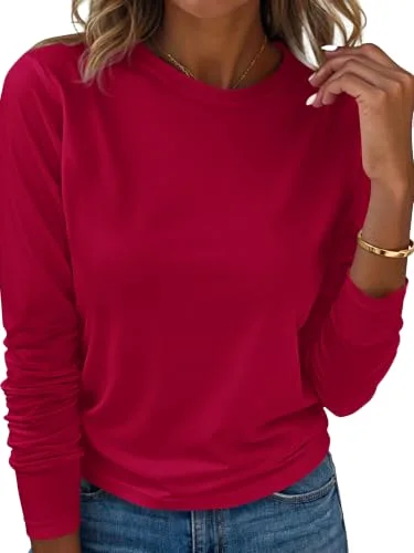 KIRUNDO Basic Crewneck Long Sleeve Top in Red