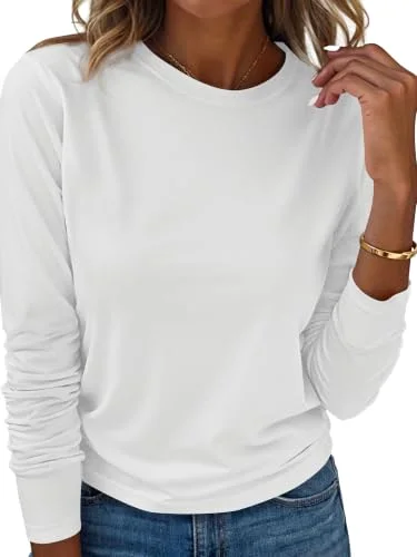 KIRUNDO Basic Crewneck Long Sleeve Top in White