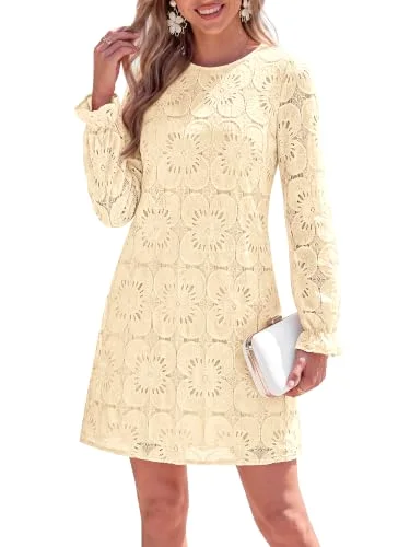 KIRUNDO Crochet Eyelet Lace Mini Dress in Apricot