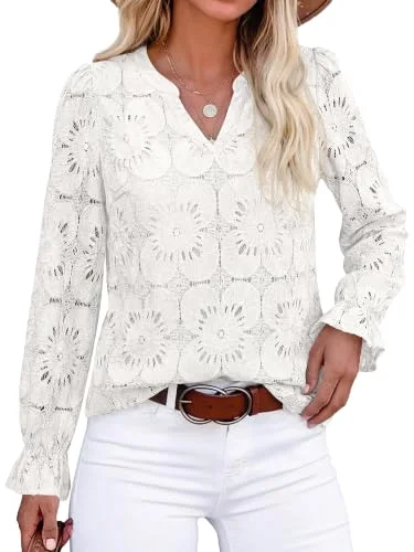 KIRUNDO Crochet Eyelet Lace Top in White