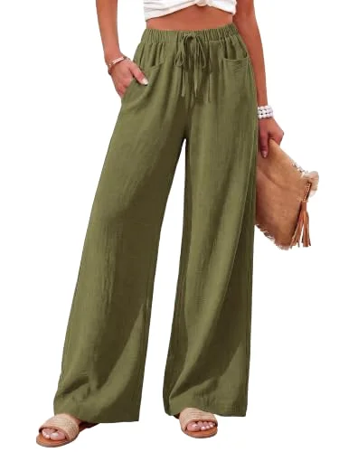 KIRUNDO Drawstring Palazzo Pants in Army Green