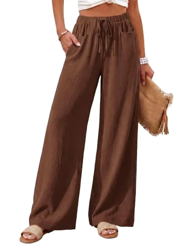 KIRUNDO Drawstring Palazzo Pants in Brown