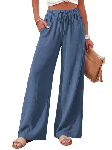 KIRUNDO Drawstring Palazzo Pants in Dusty Blue