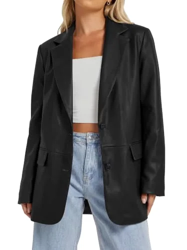KIRUNDO Faux Leather Blazer in Black