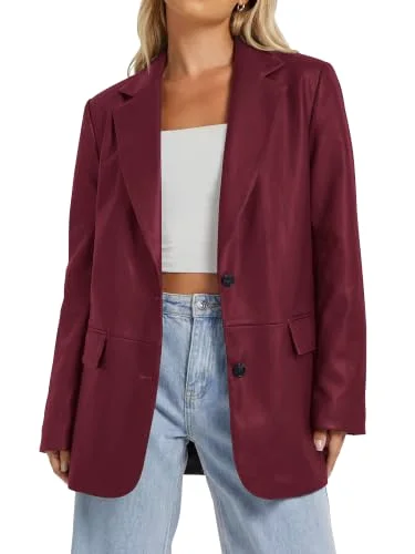 KIRUNDO Faux Leather Blazer in Burgundy
