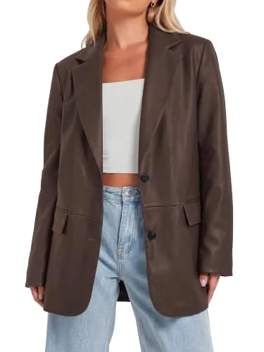 KIRUNDO Faux Leather Blazer in Dark Coffee