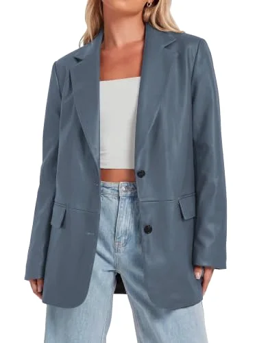 KIRUNDO Faux Leather Blazer in Dusty Blue