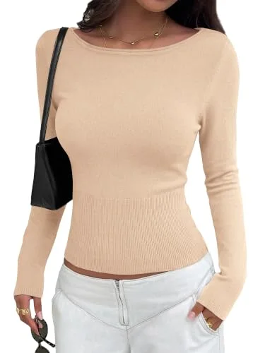 KIRUNDO Fitted Long Sleeve Knit Sweater in Apricot