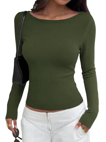KIRUNDO Fitted Long Sleeve Knit Sweater in Army Green