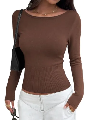 KIRUNDO Fitted Long Sleeve Knit Sweater in Brown