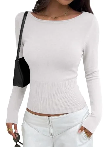 KIRUNDO Fitted Long Sleeve Knit Sweater in White